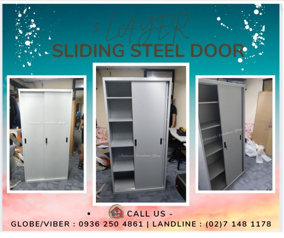5 Layer Steel Shelf with Sliding Steel Doors Direct Factory