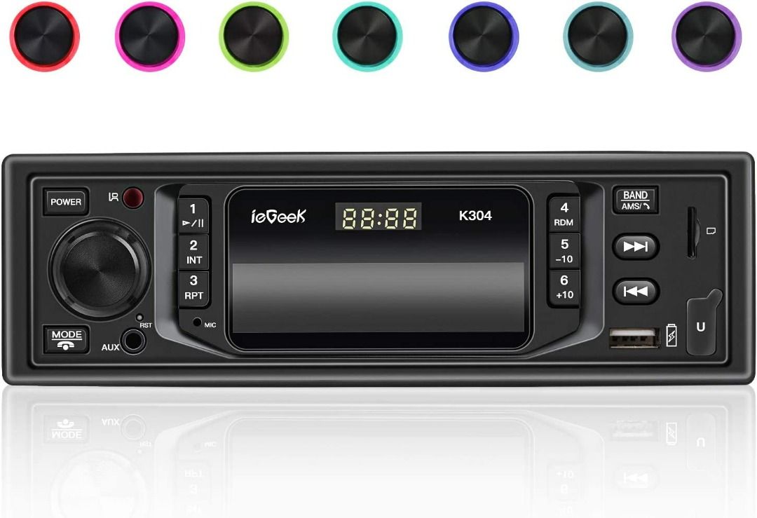 635) ieGeek Car Stereo Bluetooth HandsFree Kit 7 LED Colours Universal