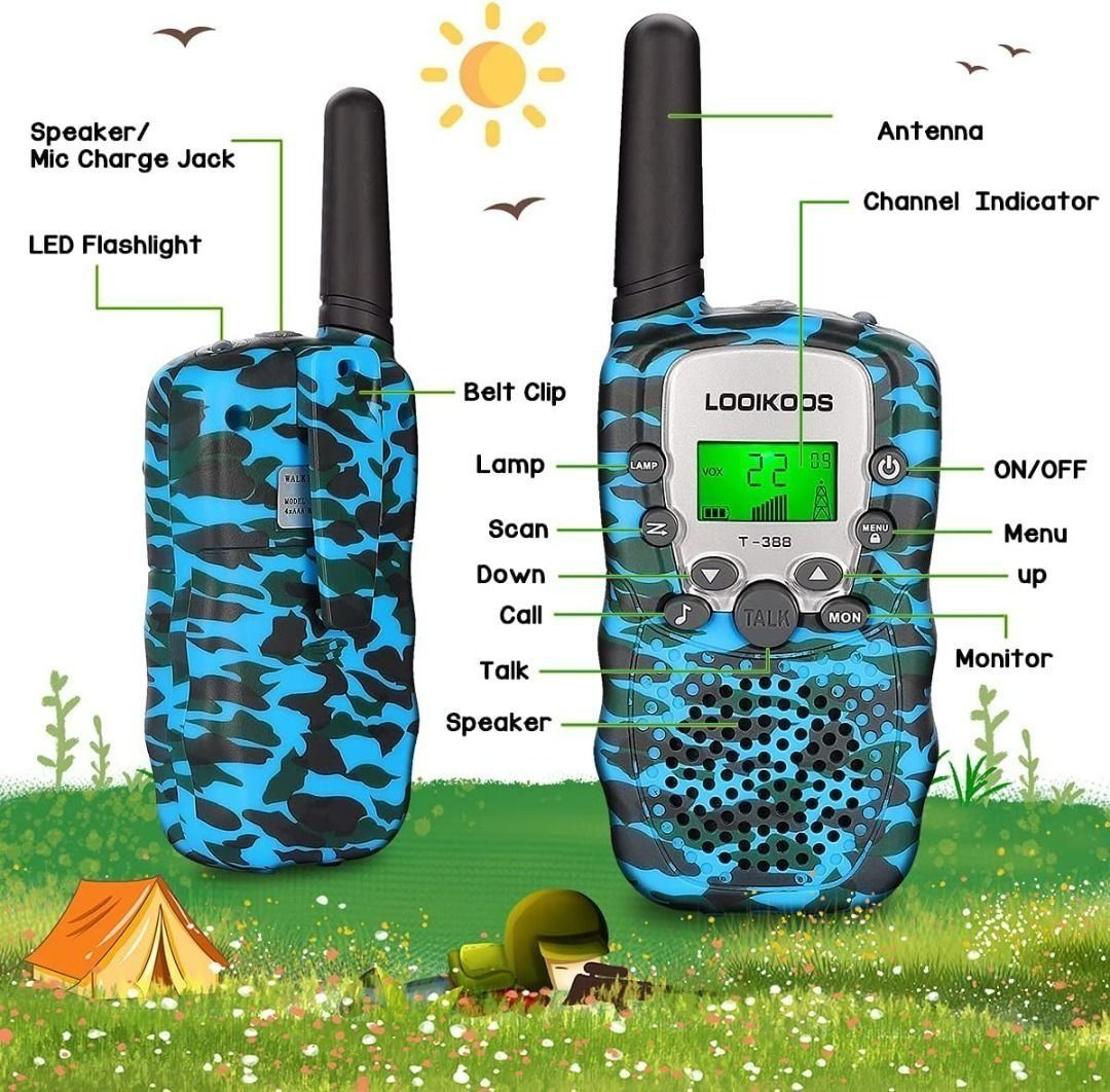 Retevis RT-388 Kids Walkie Talkies for Girls Boys,6-12 Year Old Kids'  Toys,22 CH LCD Flashlight,Christmas Halloween Gifts,Camping Outdoor(Pink,2  Pack) 