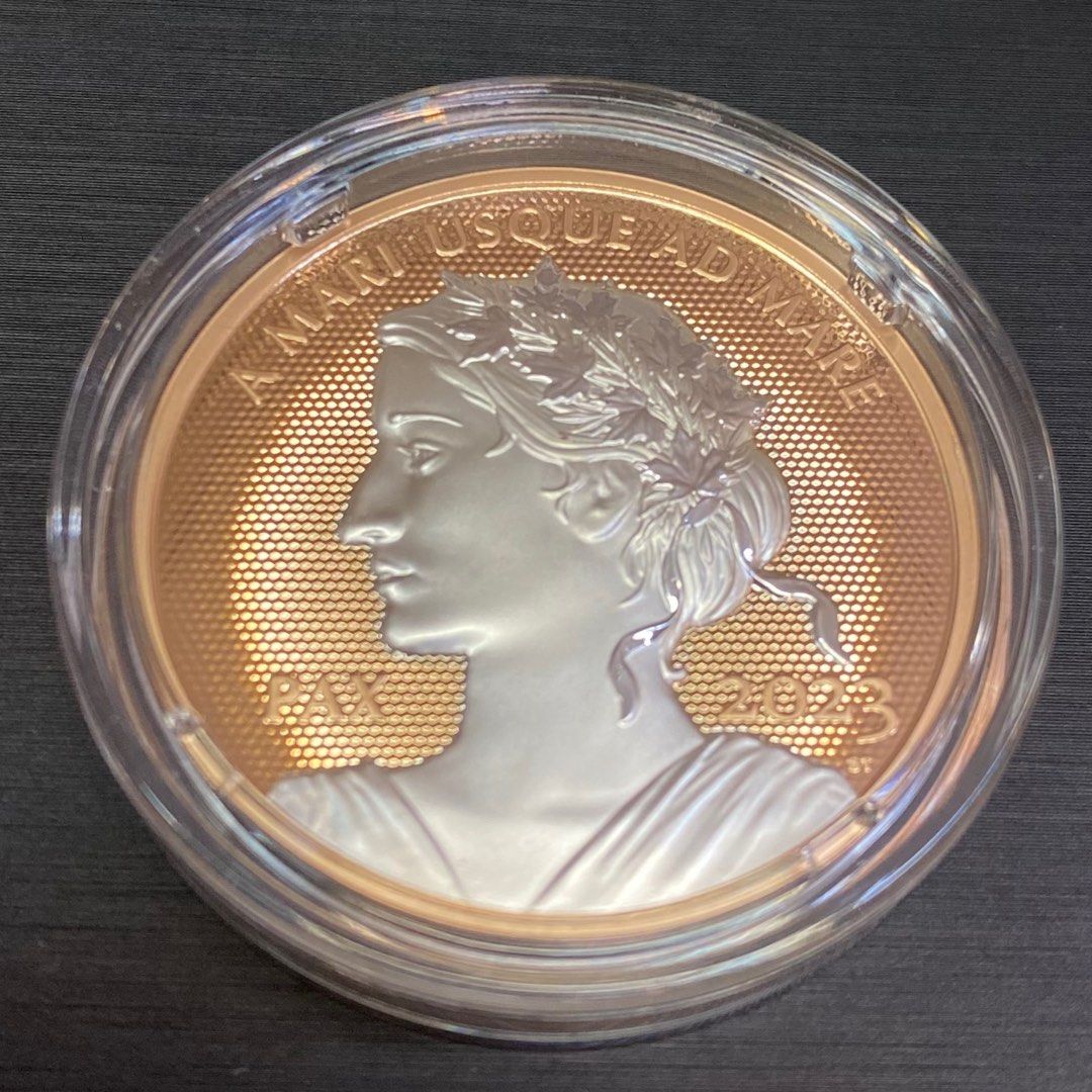 2023年加拿大和平美元9999高浮雕鍍玫瑰金精鑄銀幣1盎司1 oz. Rose Gold Plated Pure Silver Coin –  Peace Dollar SILVER 2023, 興趣及遊戲, 收藏品及紀念品, 錢幣- Carousell