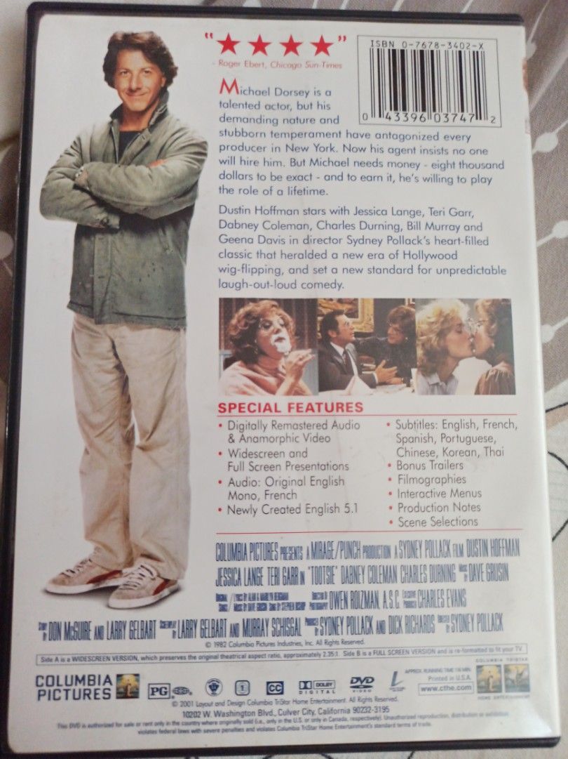 迪斯汀荷夫曼杜絲先生Tootsie 中文字幕dvd, 興趣及遊戲, 音樂、樂器& 配件, 音樂與媒體- CD 及DVD - Carousell