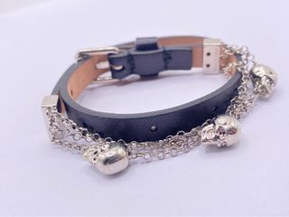 Alexander Mcqueen Skull chain double wrap leather bracelet