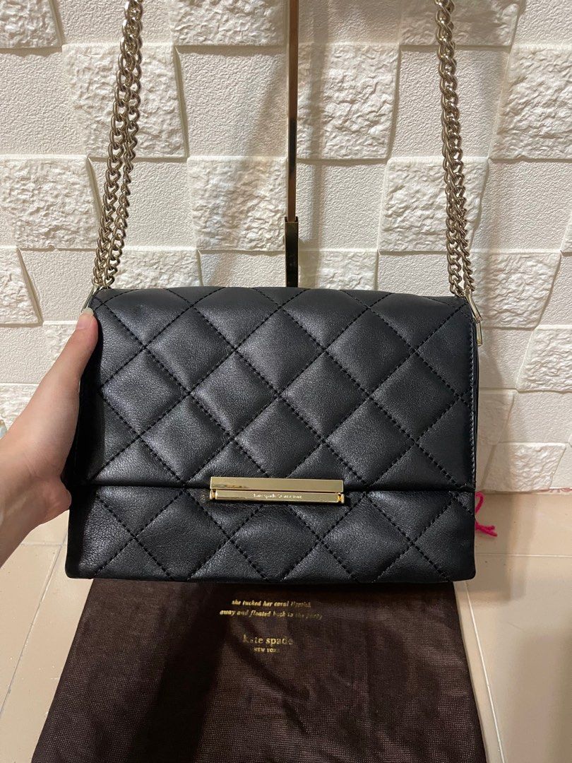 Authentic Cheapest Kate Spade quilted crossbody chain bag in black