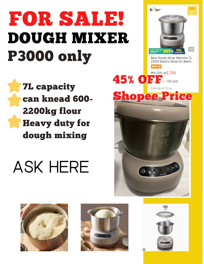 Bear Electric Dough Mixer 7L, TV & Home Appliances, Kitchen Appliances