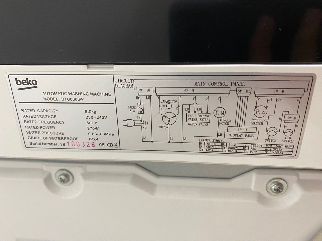 where can i find my beko washing machine serial number