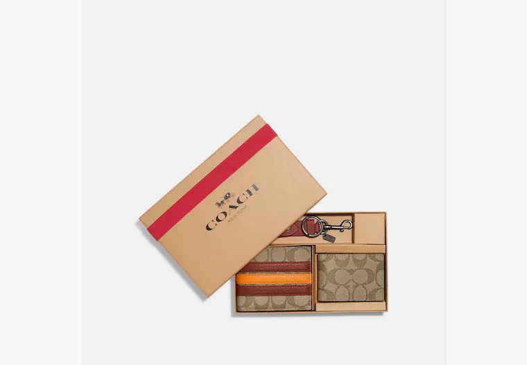 Coach Boxed 3 In 1 Wallet Gift Set In Signature Canvas With Varsity ...