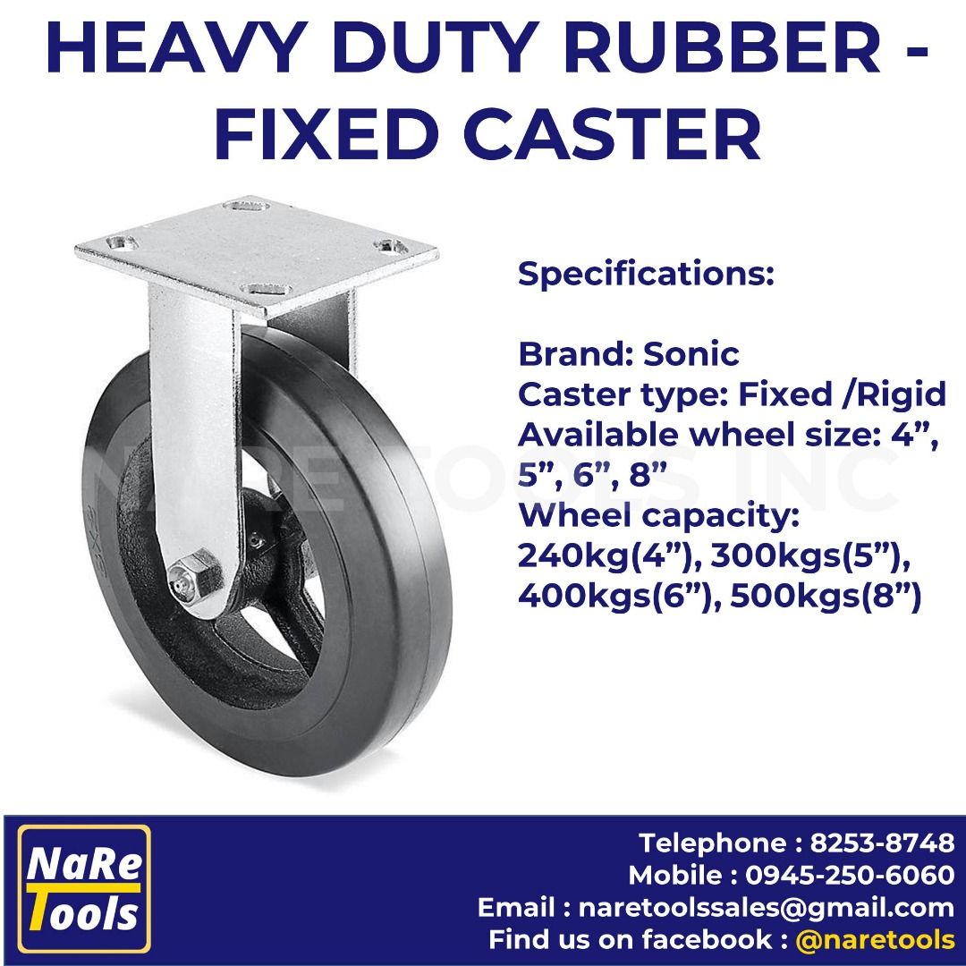 CASTER WHEEL Heavy Duty Rubber Fixed Caster Wheel, Commercial