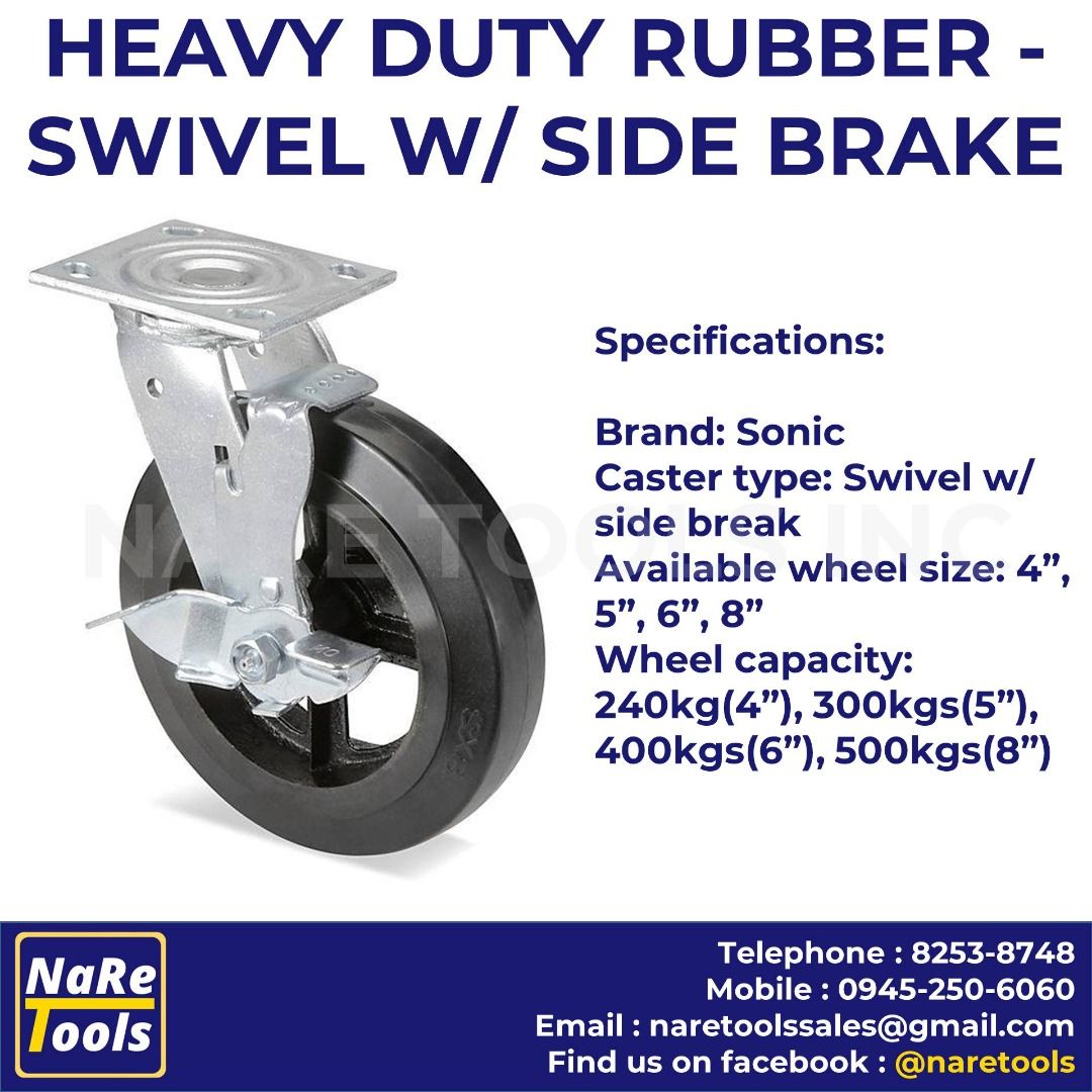 CASTER WHEEL Heavy Duty Rubber Swivel w/ Side Brake Caster Wheel