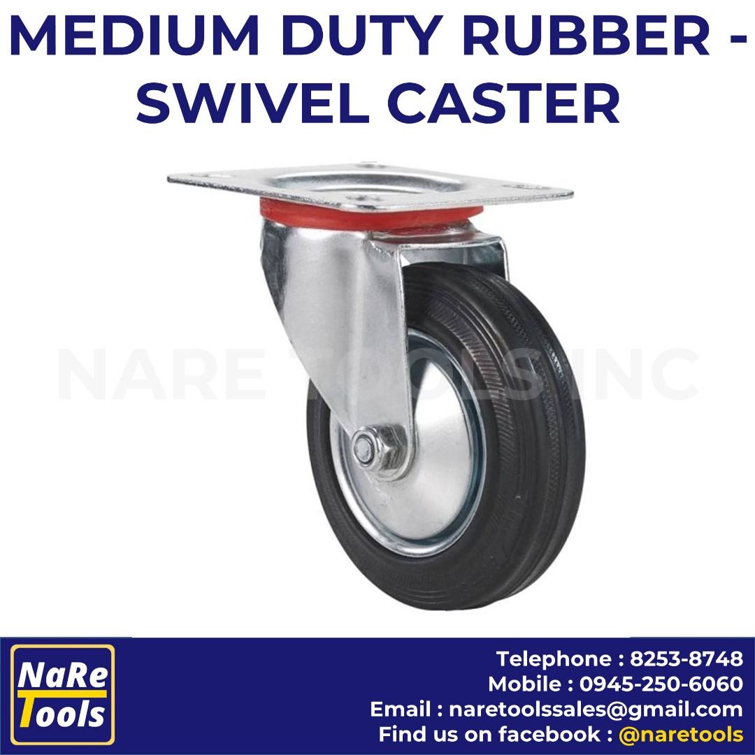 CASTER WHEEL Medium Duty Rubber Caster Swivel Caster, Commercial