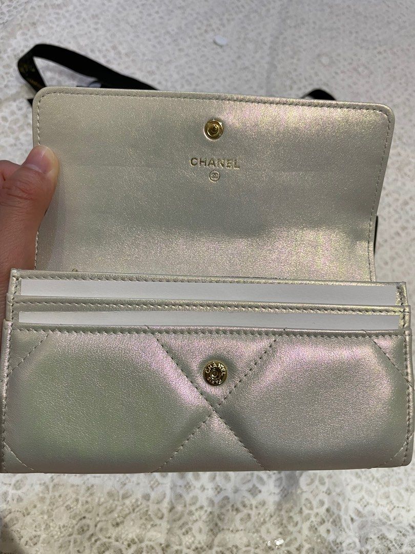 Chanel 19 Medium Flap Wallet 21P Iridescent white, Luxury, Bags & Wallets  on Carousell