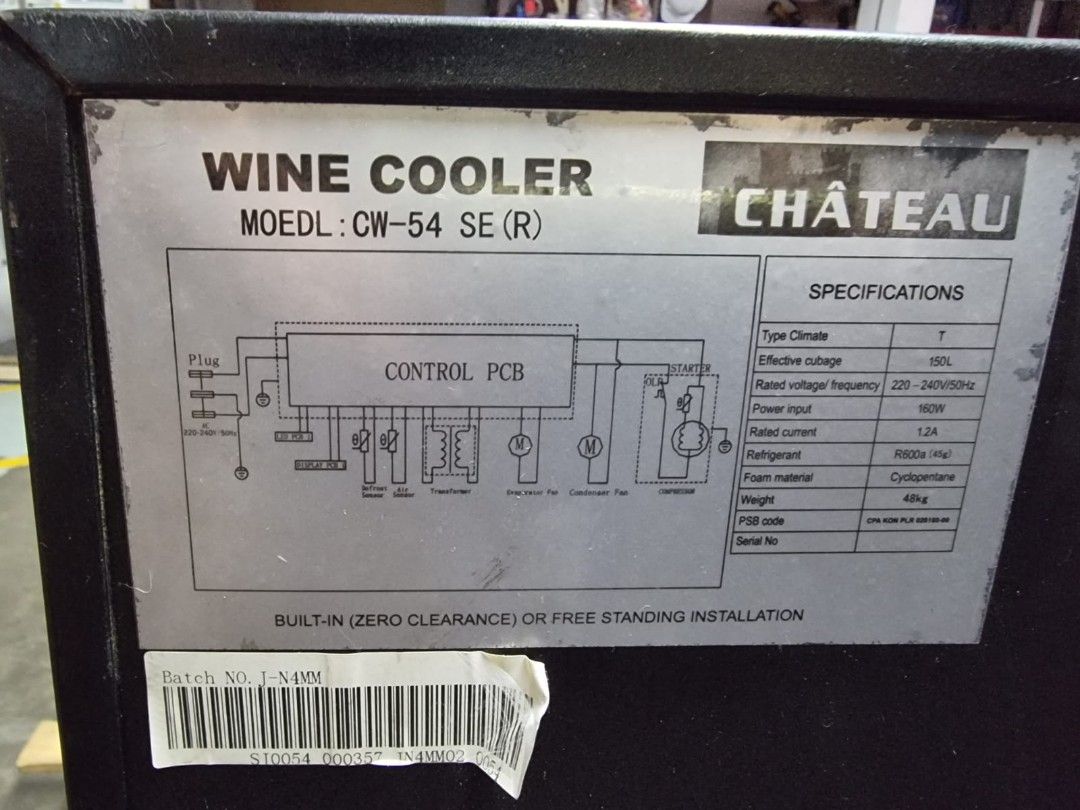 Chateau Wine Chiller 46 bottles (New compressor), TV & Home Appliances