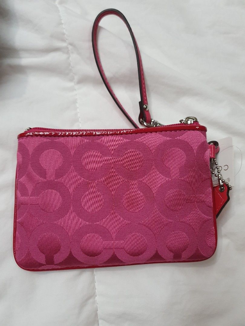 Coach Raspberry Wristlet Madison Dotted Op Art C Small Fabric