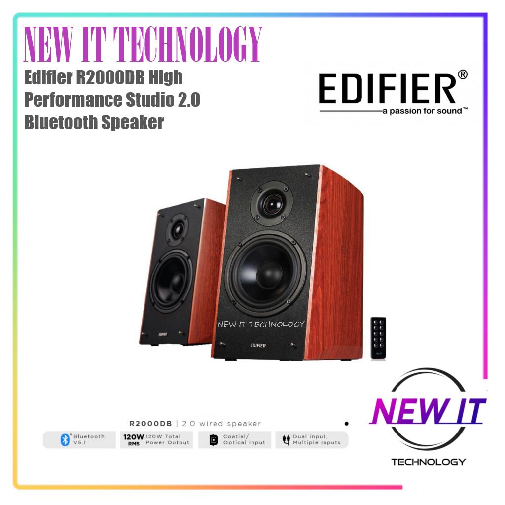 Edifier R2000DB High Performance Studio 2.0 Bookshelf Speaker with  Bluetooth / Optical Input 120W Wood Grain