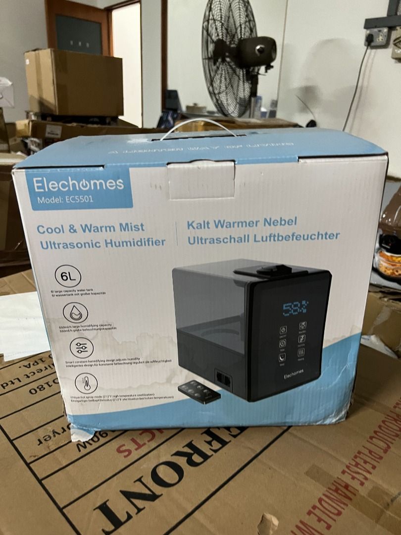 Elechomes EC5501, 6 Litre Cool & Warm Mist Ultrasonic Humidifier (Black