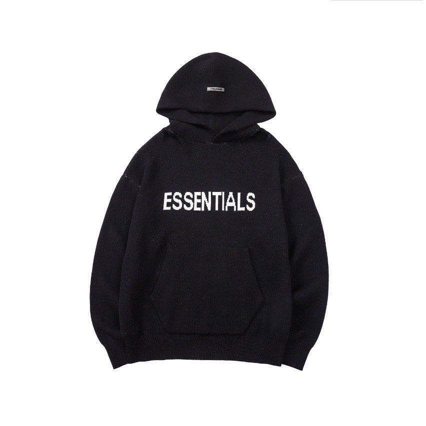 Essentials black knit hoodie clearance