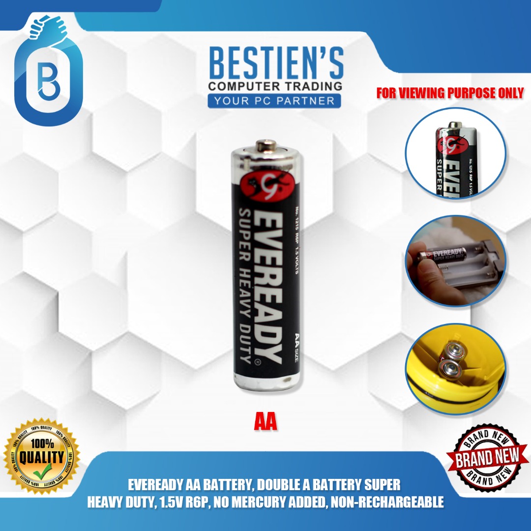 EVEREADY AA BATTERY, DOUBLE A BATTERY SUPER HEAVY DUTY, 1.5V R6P, NO
