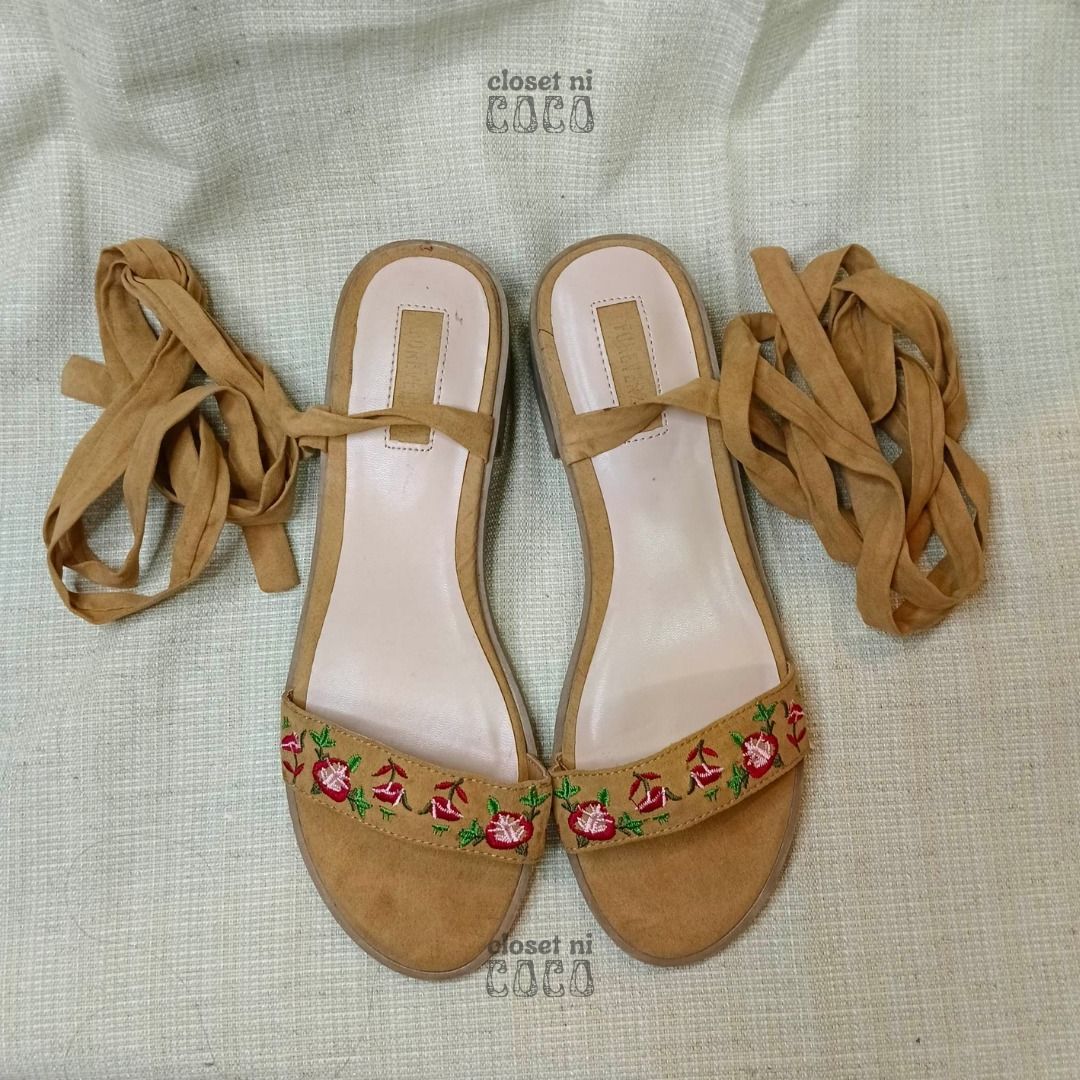 Forever 21 Suede Floral Lace Up Heels Sandals, Women's Fashion, Footwear,  Sandals on Carousell