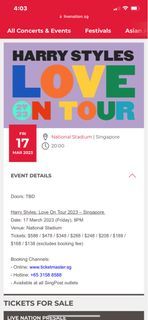 HARRY STYLES LOVE ON TOUR SINGAPORE SG GOLD PREMIUM VIP TICKETS