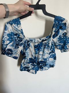 H&M blue printed blouse XS