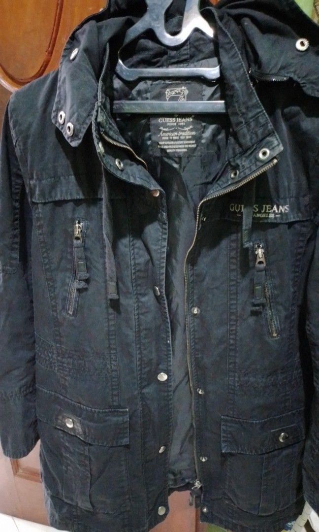 Jaket Guess Jeans Original Wear Uk XL Full Tag Import Warna Hitam Parka