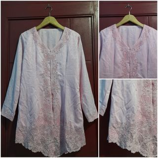 KEBAYA MODERN PINK  # atasan wanita baju kondangan pesta p1nk polos bordir bunga embroidered hijab muslim tangan lengan panjang elegant busui kancing depan g00dcond long tunik  9270
