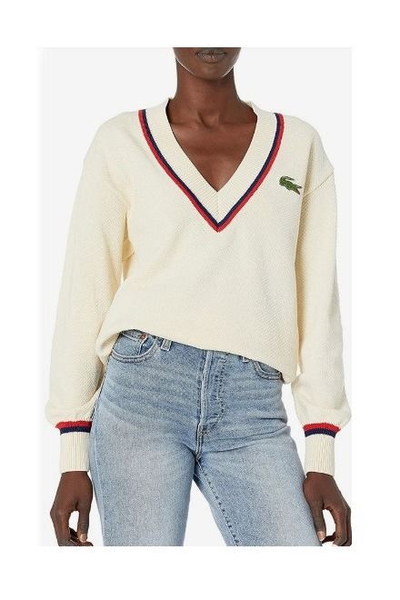 Lacoste Women's Long Sleeve Made in France V-Neck Sweater, Women's