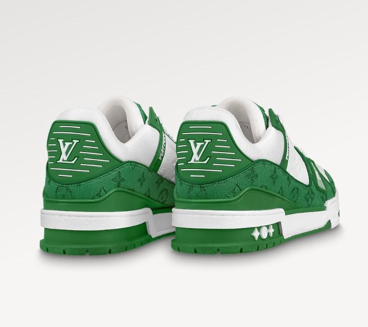 LOUIS VUITTON 1A9JHU GREEN DENIM LEATHER SNEAKERS