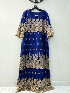MAXI DRESS•TIERED ANARKALI•LONG DRESS•ROYALBLUE GOLD•BEST FIT XL/XXL