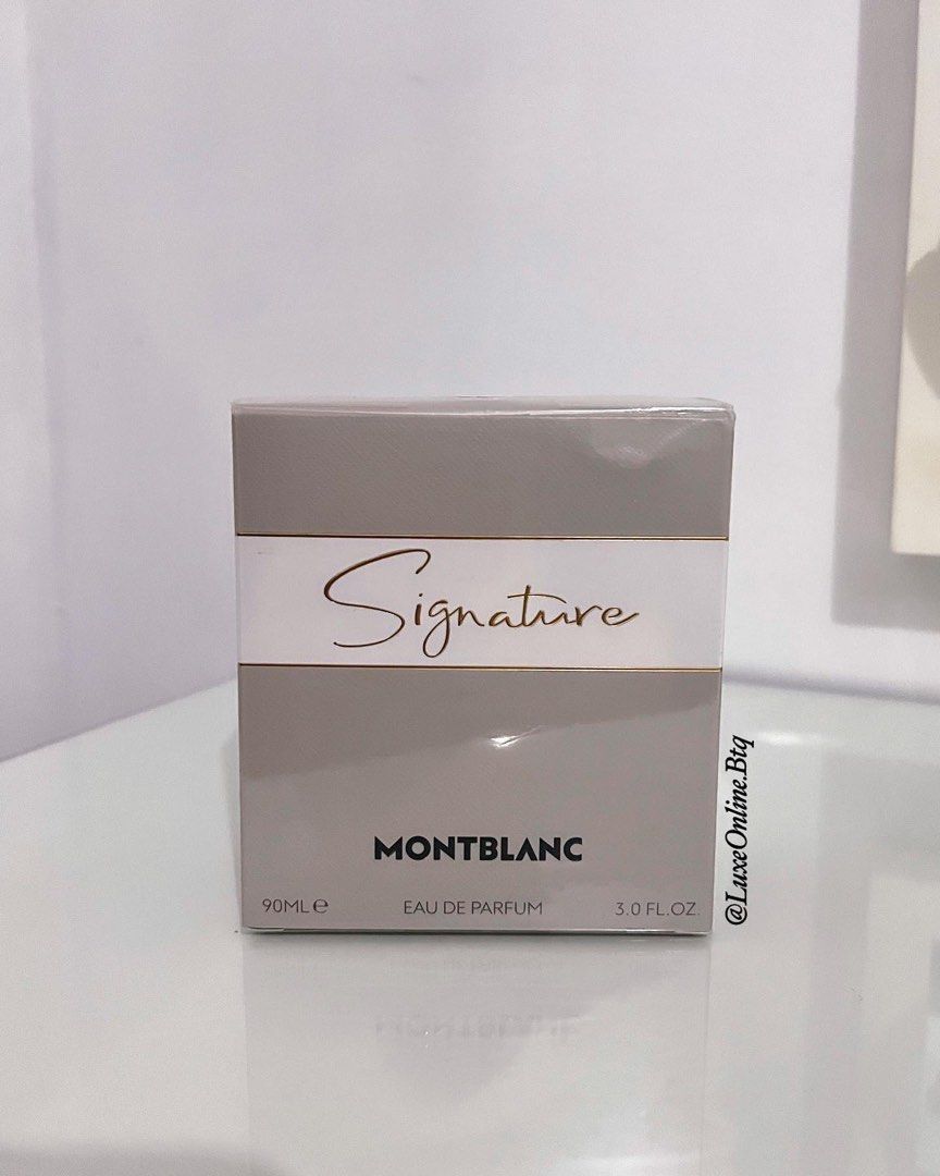Montblanc Signature (Category: Fragrance & Deodorants) located in Quezon City. Submitted by luxeonline.btq (Listing ID 1197683218, Image 1). Description: Signature Montblanc 90ML ✨ Top note is Clementine; middle notes are Magnolia, Ylang-Ylang and Peony; base notes are Vanilla, White Musk and Benzoin. Guaranteed Original 💯.
