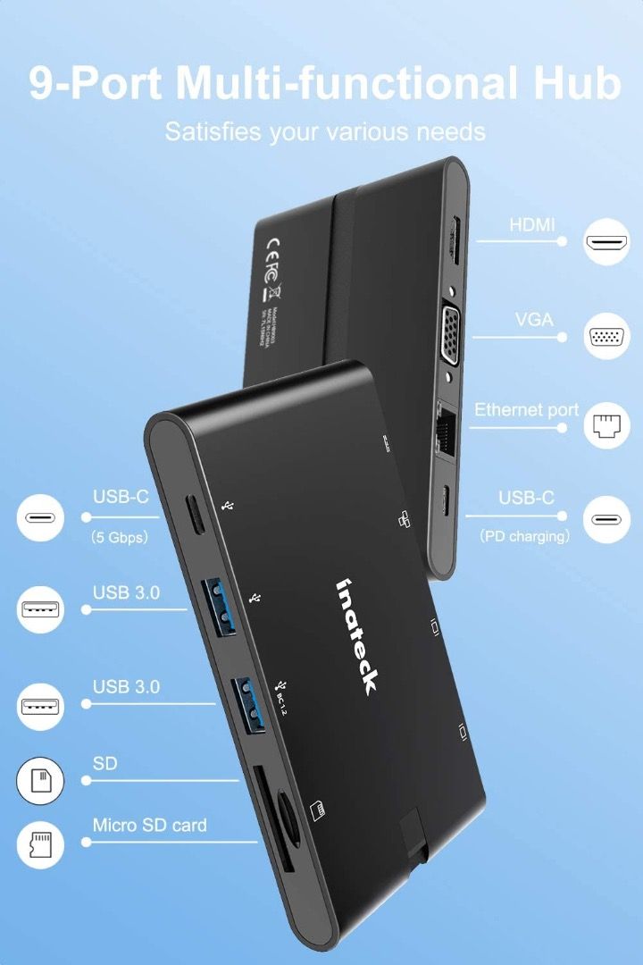 Inateck USB C Hub 9 Ports,Type C Hub with Port, 4K HDMI and
