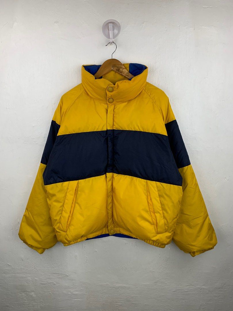 Vintage Nautica Mens Reversible Down Puffer Coat Yellow Blue XL