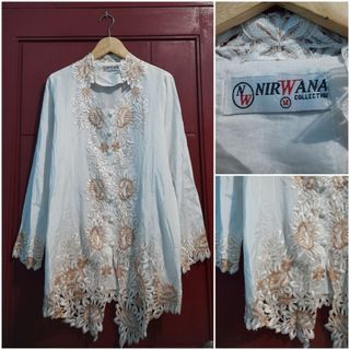 NIRWANA white kebaya # atasan wanita kondangan baju pesta modern putih busui kancing depan embroidery floral bunga polos hijab muslim tangan lengan panjang cantik  90.7080