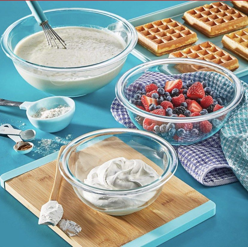 Pyrex Glass Mixing Bowls Set of 3, Furniture & Home Living