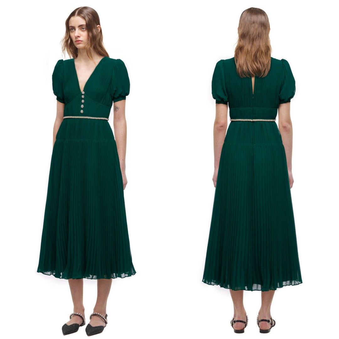 Self Portrait Chiffon Pleated Midi Dress