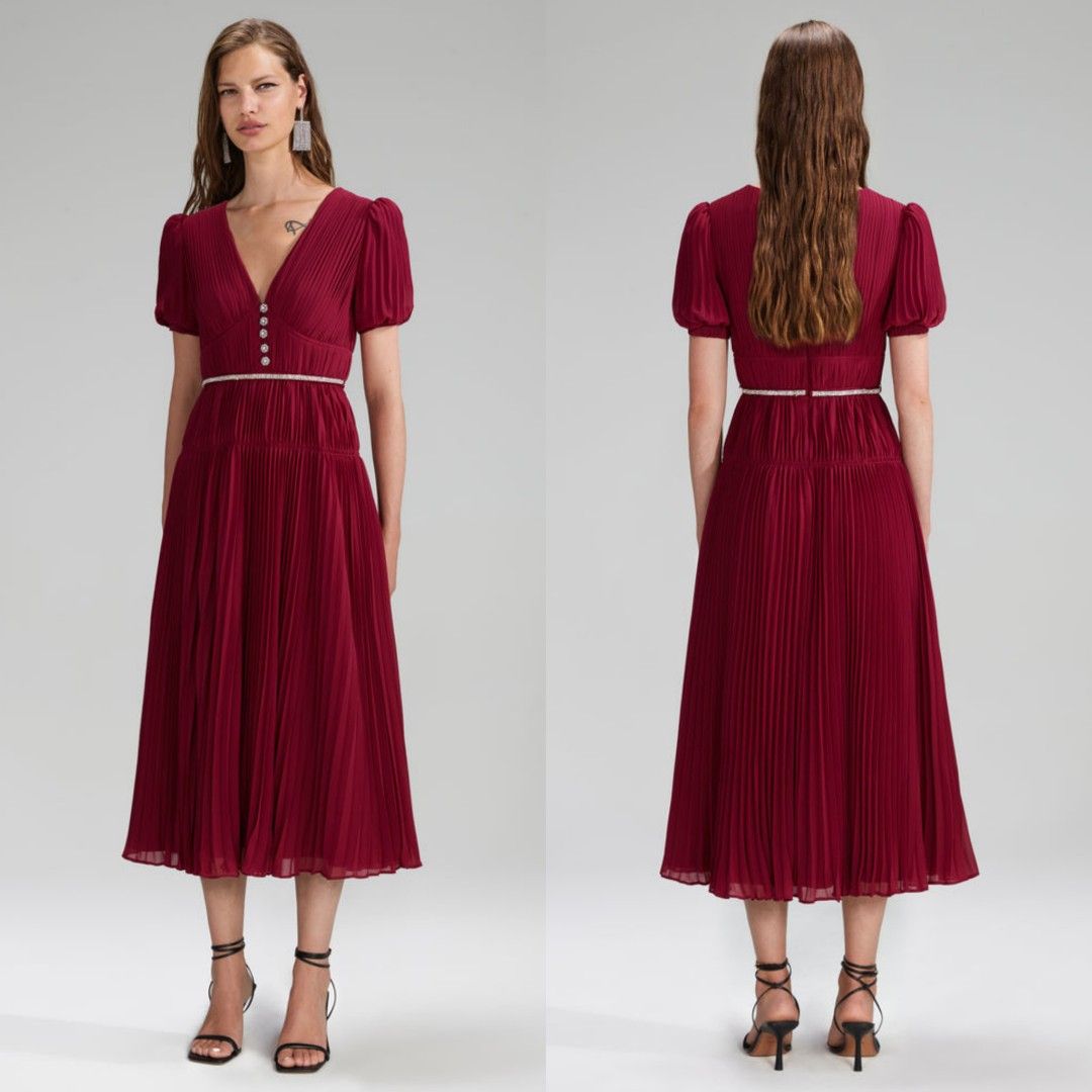 Chiffon pleated back sale midi skater dress