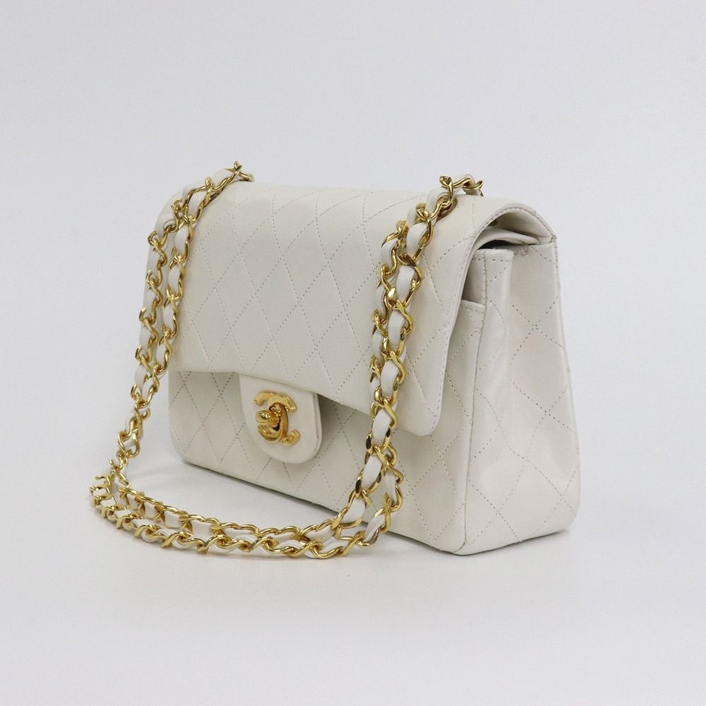 Vintage CHANEL CC Gold Classic Lambskin Double Flap Bag Shoulder Bag