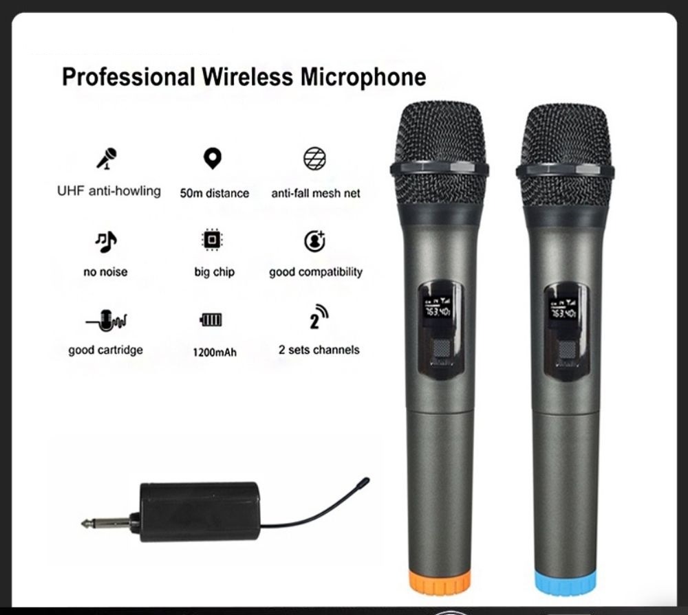Wireless Microphone UHF Cordless Dual Handheld Dynamic Mic Set with ...