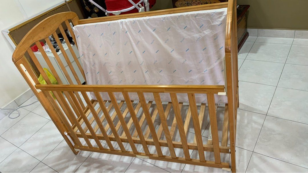 Wooden adjustable baby cot, Babies & Kids, Baby Nursery & Kids