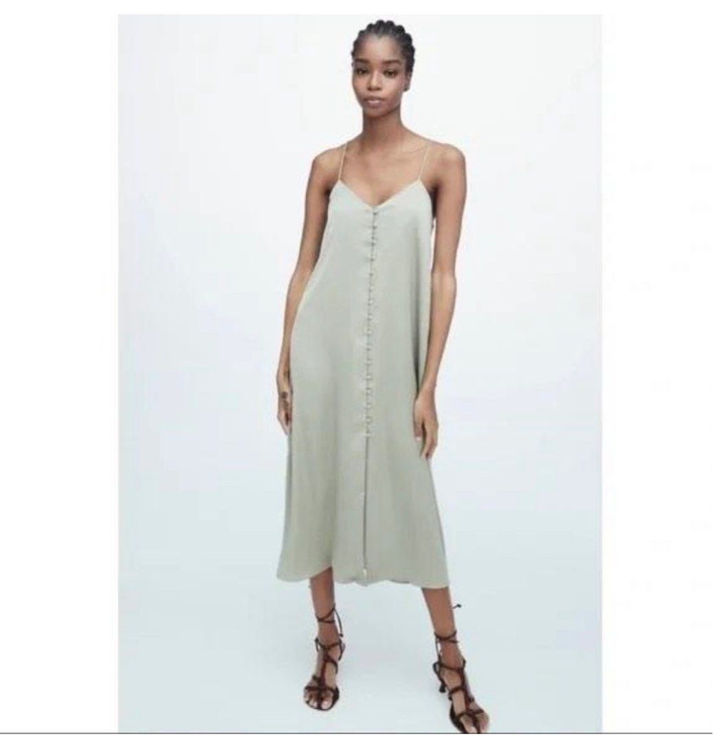 Zara dress sage green, Fesyen Wanita, Pakaian Wanita, Gaun & Rok di