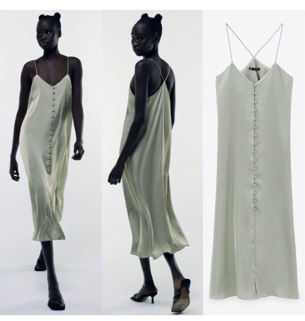 Zara dress sage green, Fesyen Wanita, Pakaian Wanita, Gaun & Rok di