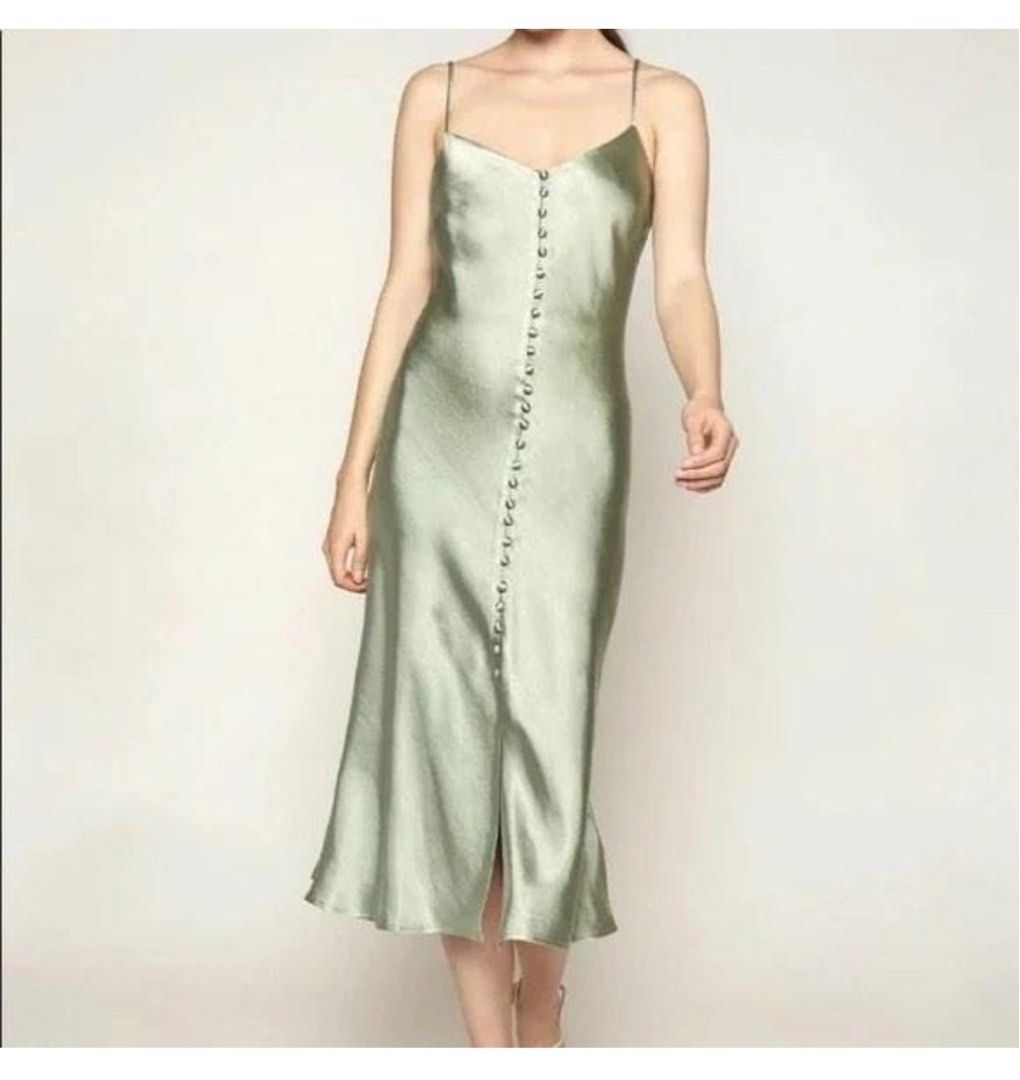 Zara dress sage green, Fesyen Wanita, Pakaian Wanita, Gaun & Rok di