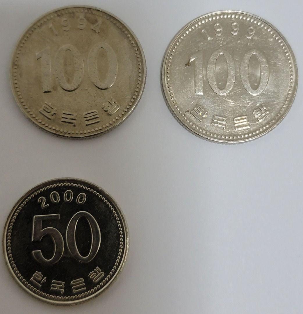 共3枚硬幣一套價1982年-2006年系列流通硬幣韓元韓圓환圜KRW Korea Won 1994 1999 2000 年時代₩50 ₩100 韓國硬幣錢幣Coin  共3枚硬幣一套價Total 3