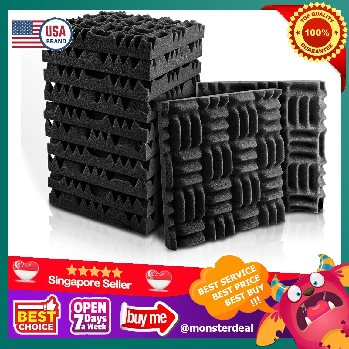 12 Pack Acoustic Panels Studio Soundproofing Foam Wedges Wall Foam Tiles  Sound Proof Sound Insulation Absorbing 12 X 12 X 1 