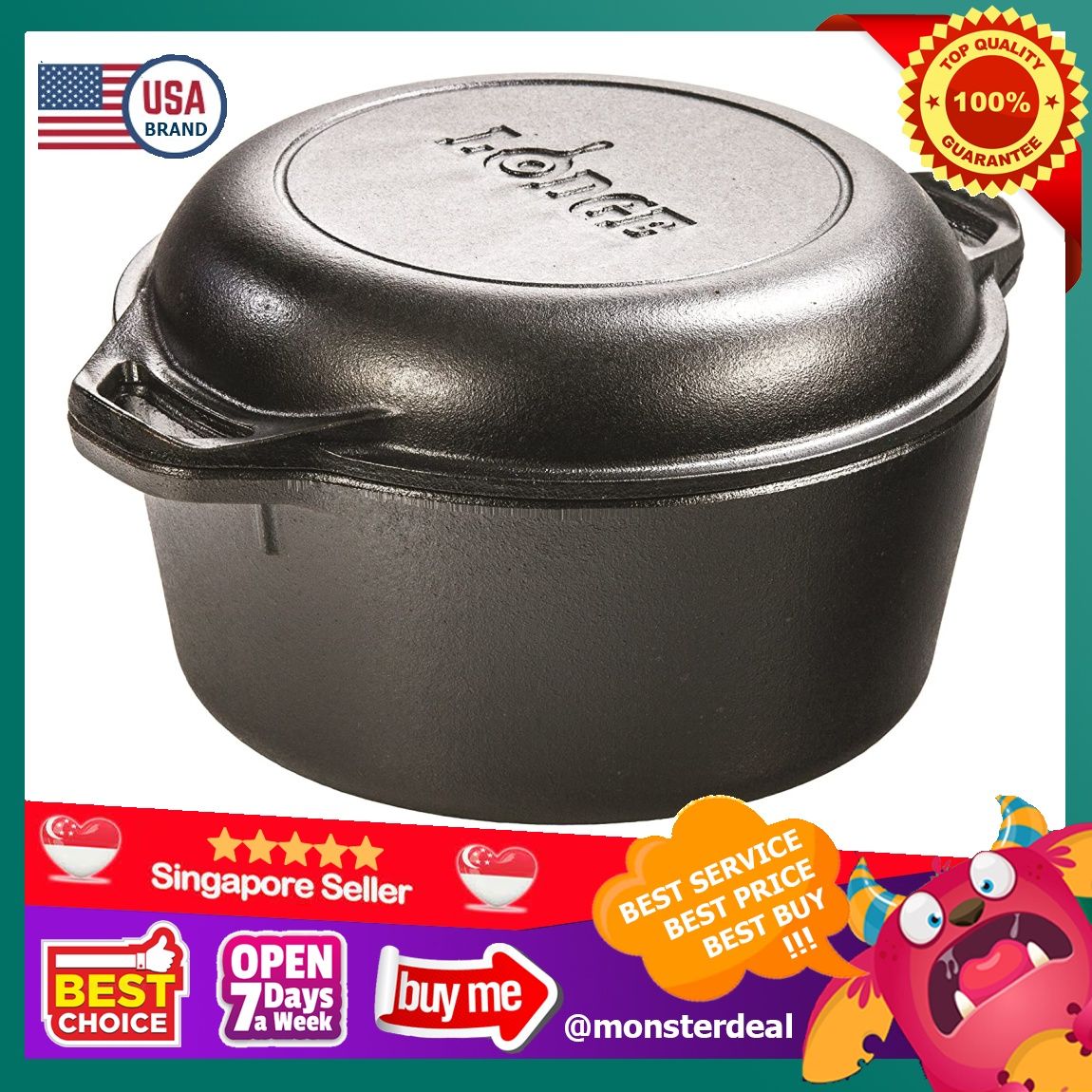 Lodge USA Cast Iron Double Dutch Oven 5 Quart Black Everything Else on Carousell