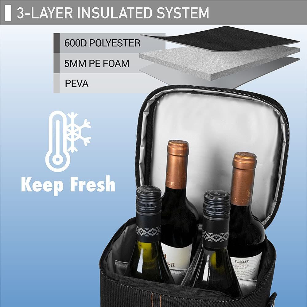 OPUX 4 Bottle Wine Bag Carrier Tote Insulated Padded Wine Cooler Bag for Travel. Picnic BYOB Portable Leakproof Wine Tote Bag for