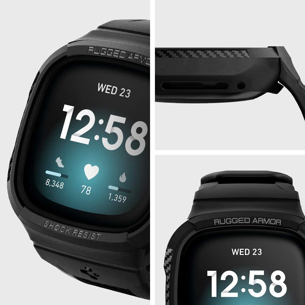 Spigen Compatible for Fitbit Sense Versa 3 Strap with Case Rugged Armor Pro Black Everything Else on Carousell