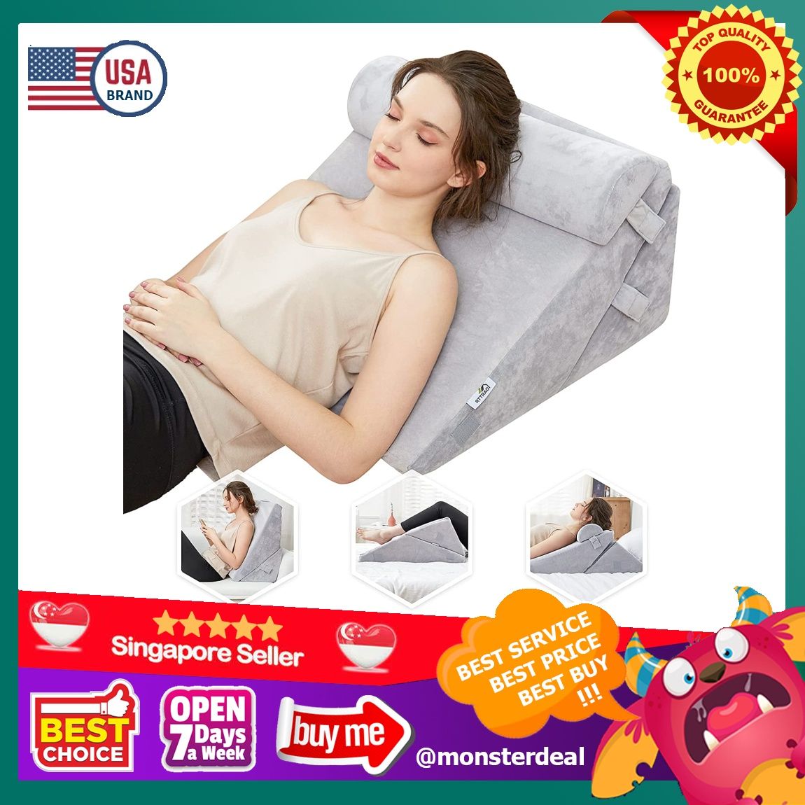 TRAO USA Bed Wedge Pillow Memory Foam Top Adjustable