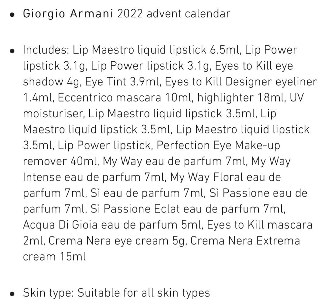 Armani Advent Calendar 2022, Beauty & Personal Care, Face, Makeup on