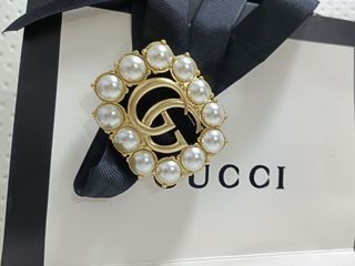 Authentic Gucci Pearl Double G brooch