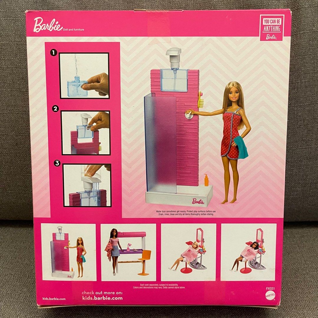 Barbie Doll and Furniture Set, shower set, Hobbies & Toys, Toys & Games